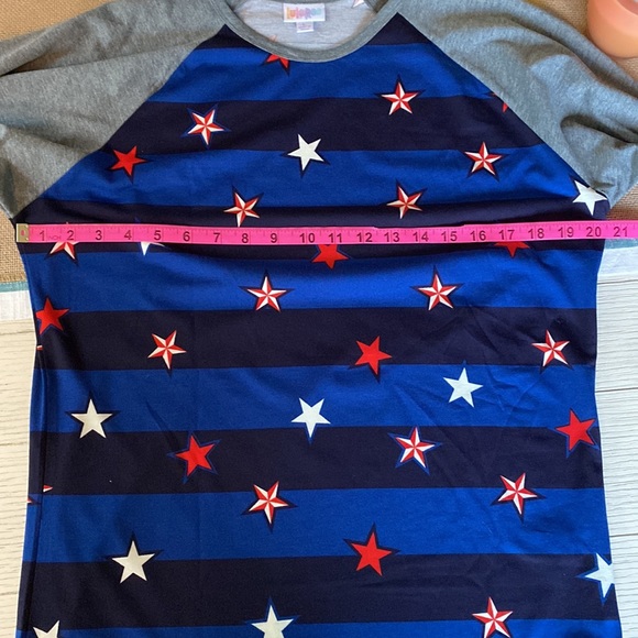 LuLaRoe Randy Raglan T-Shirt July 4th Stars and Stripes Blue/Red/White/Grey - Picture 6 of 7
